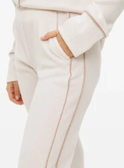 Cream Soft Touch Piping Coord Straight Leg Joggers S