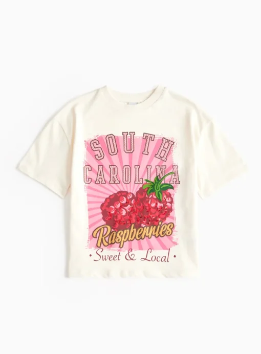 Cream South Carolina Sequin Graphic Print T-Shirt 7 years