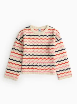 Cream Stripe Crochet Jumper 6 years