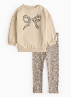 Cream Sweatshirt & Leopard Print Leggings 4-5 years