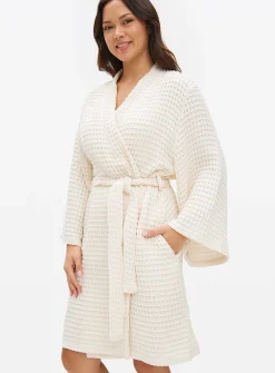 Cream Waffle Cotton Dressing Gown L