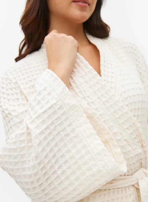 Cream Waffle Cotton Dressing Gown L