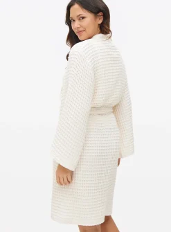 Cream Waffle Cotton Dressing Gown L