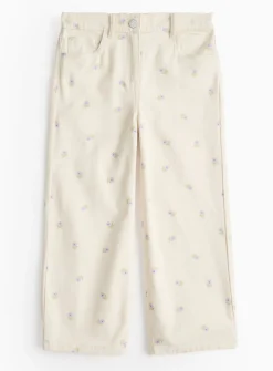 Cream Wide Leg Jeans With Floral Print 9 years