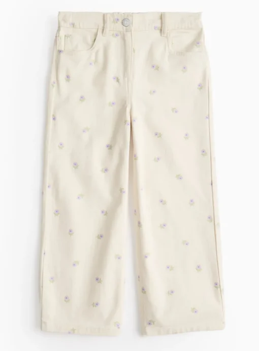 Cream Wide Leg Jeans With Floral Print 9 years