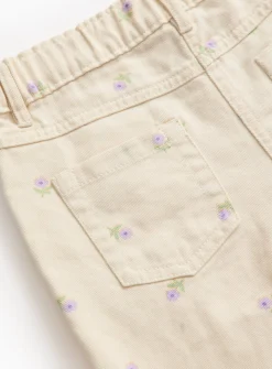 Cream Wide Leg Jeans With Floral Print 9 years