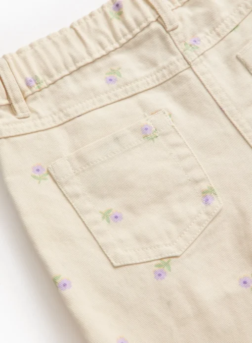 Cream Wide Leg Jeans With Floral Print 9 years