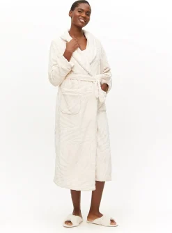 Cream Zebra Clipped Fleece Dressing Gown L
