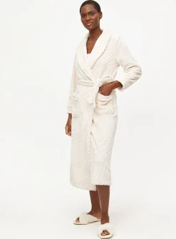 Cream Zebra Clipped Fleece Dressing Gown L