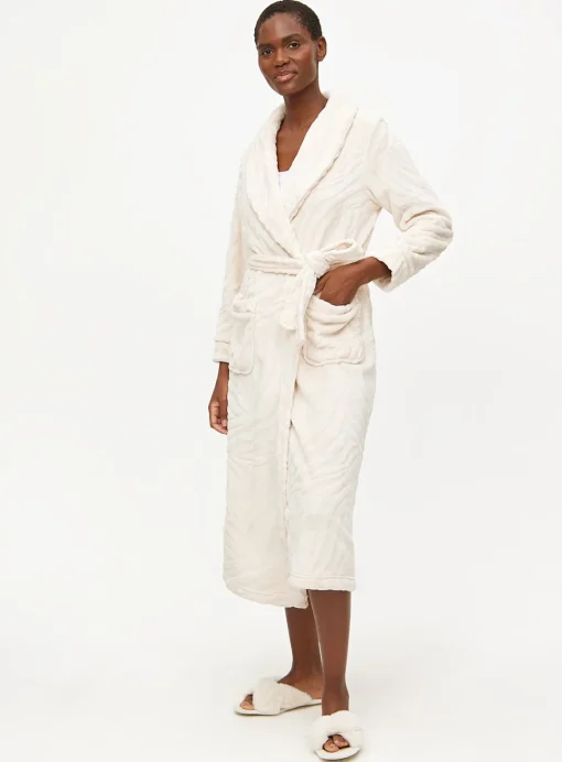 Cream Zebra Clipped Fleece Dressing Gown L