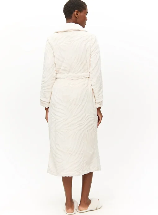 Cream Zebra Clipped Fleece Dressing Gown L