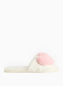 3D Heart Open Toe Faux Fur Slippers L