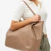 Dark Beige Faux Leather Pleat Shopper Bag One Size