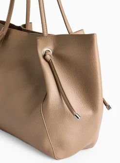 Dark Beige Faux Leather Pleat Shopper Bag One Size