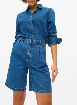 Dark Denim Pleated Bermuda Shorts 12