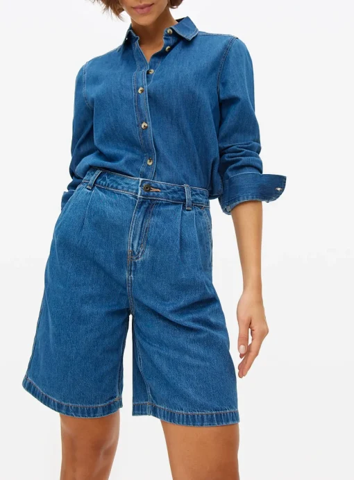 Dark Denim Pleated Bermuda Shorts 12