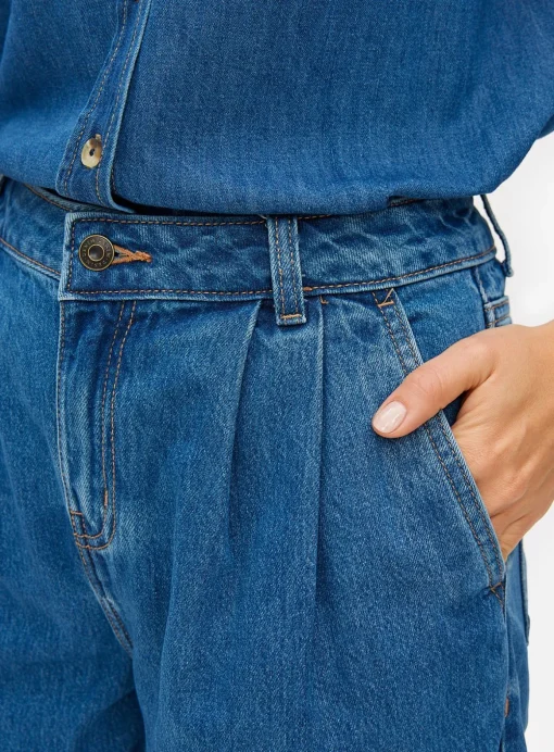 Dark Denim Pleated Bermuda Shorts 12