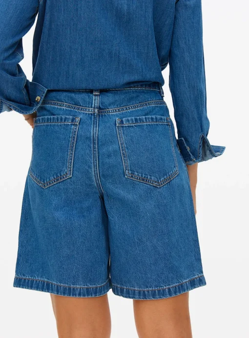 Dark Denim Pleated Bermuda Shorts 12