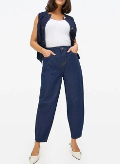 Dark Denim Rinse Barrel Leg Jeans 8S