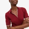 Dark Red Scallop Trim Contrast Polo Top 18