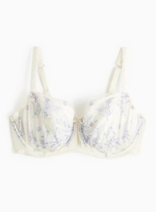 DD+ Ivory Floral Embroidered Full Cup Bra 42F