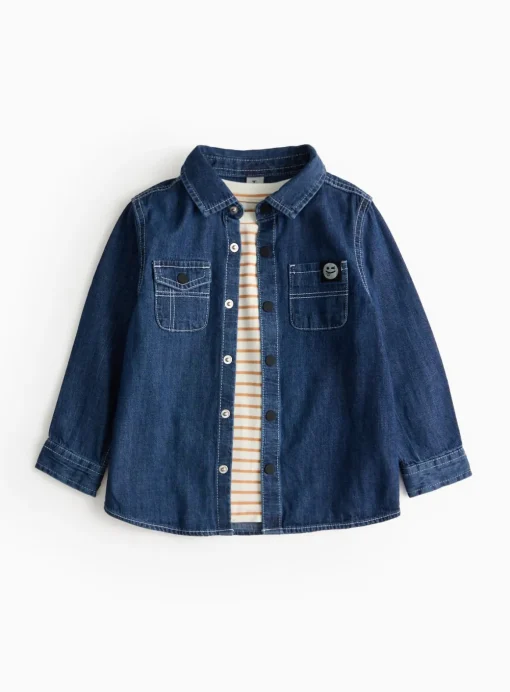 Denim Shirt & Stripe T-Shirt Set 1-2 years