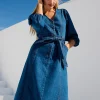 Denim V-Neck Belted Midaxi Dress 16