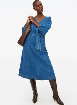 Denim V-Neck Belted Midaxi Dress 16