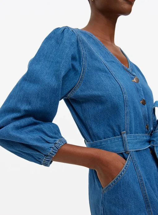 Denim V-Neck Belted Midaxi Dress 16