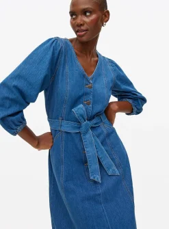 Denim V-Neck Belted Midaxi Dress 16