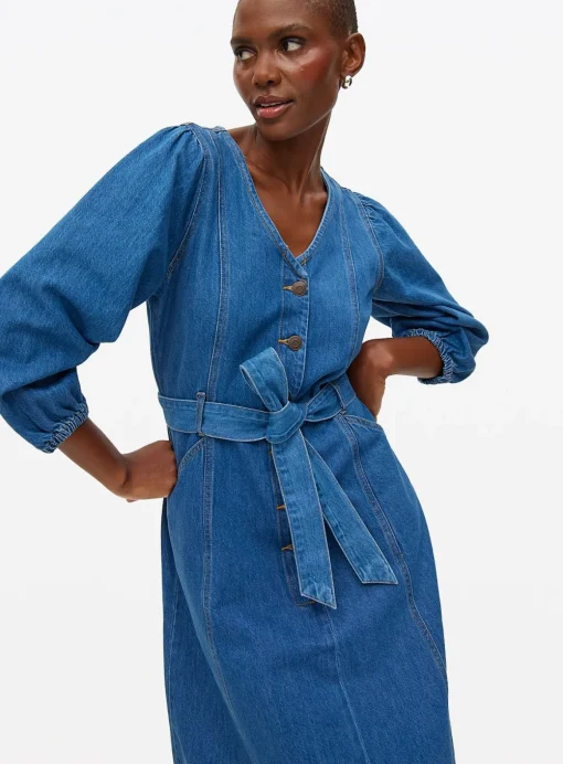 Denim V-Neck Belted Midaxi Dress 16