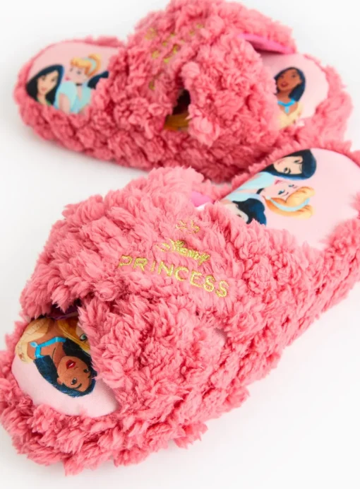 Disney Princesses Pink Fluffy Platform Slippers 10-11 Infant