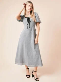 DOROTHY PERKINS Black Gingham Double Tie Front Midi Dress 8