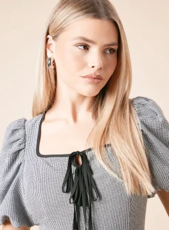 DOROTHY PERKINS Black Gingham Double Tie Front Midi Dress 8