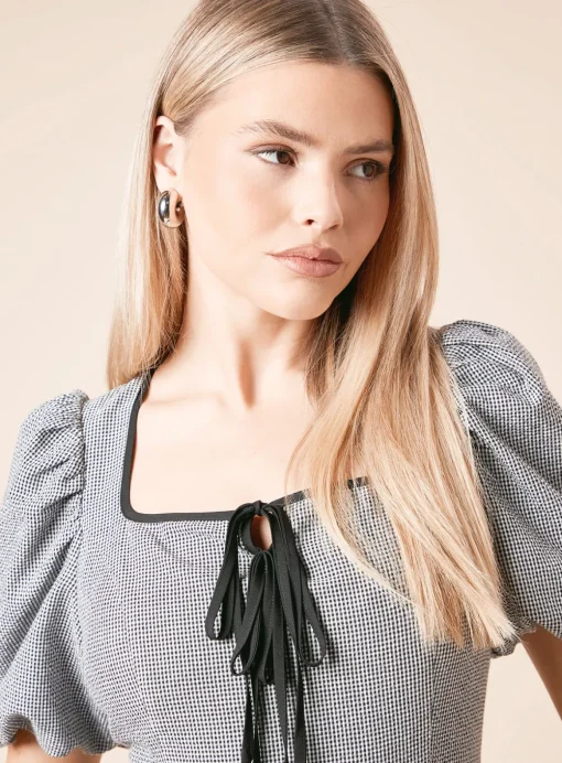 DOROTHY PERKINS Black Gingham Double Tie Front Midi Dress 8