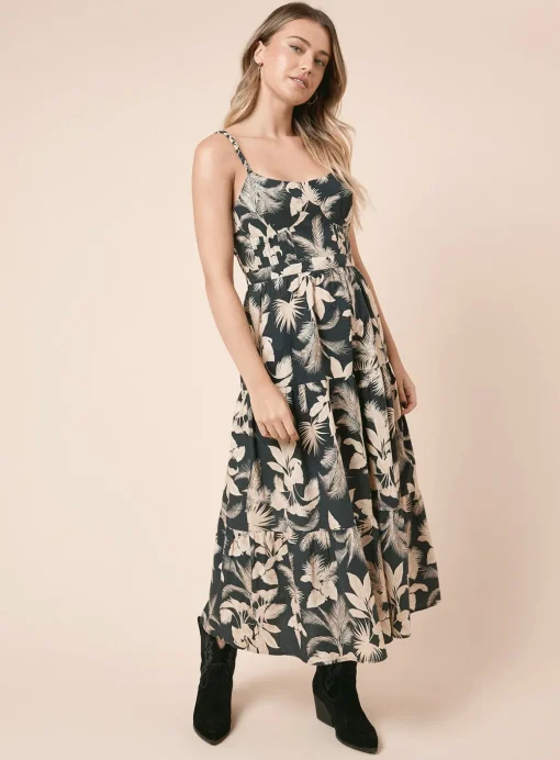 DOROTHY PERKINS Black Palm Twist Detail Strappy Midi Dress 16
