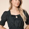 DOROTHY PERKINS Broderie Shirred Hem Tie Front Top 8