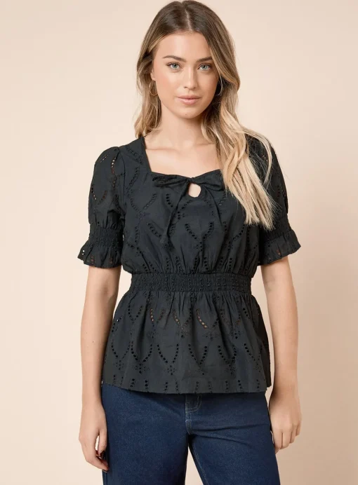 DOROTHY PERKINS Broderie Shirred Hem Tie Front Top 8