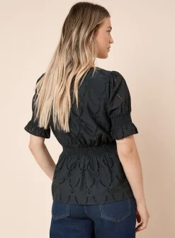 DOROTHY PERKINS Broderie Shirred Hem Tie Front Top 8