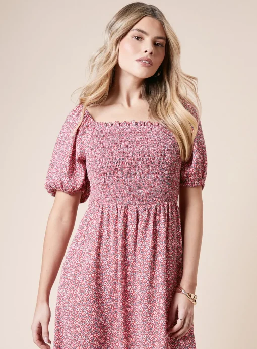 DOROTHY PERKINS Ditsy Shirred Bodice Midi Dress 14