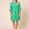 DOROTHY PERKINS Green Keyhole Puff Sleeve Tiered Mini Dress 12