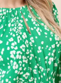DOROTHY PERKINS Green Keyhole Puff Sleeve Tiered Mini Dress 12