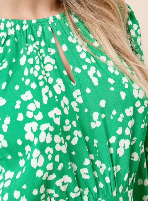 DOROTHY PERKINS Green Keyhole Puff Sleeve Tiered Mini Dress 12