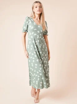 DOROTHY PERKINS Khaki Ditsy Print Short Sleeve Midi Dress 10