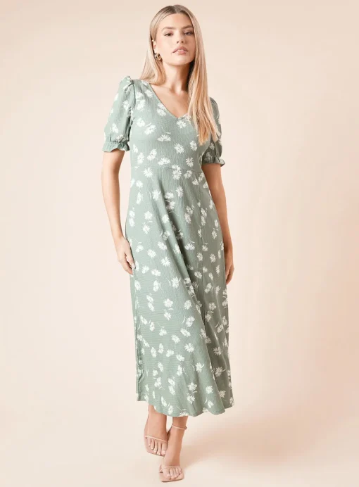DOROTHY PERKINS Khaki Ditsy Print Short Sleeve Midi Dress 10