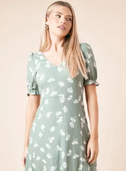 DOROTHY PERKINS Khaki Ditsy Print Short Sleeve Midi Dress 10