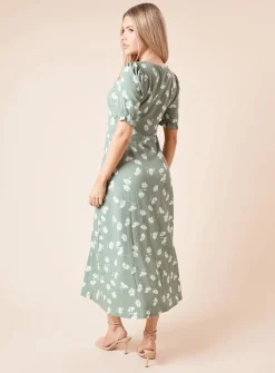 DOROTHY PERKINS Khaki Ditsy Print Short Sleeve Midi Dress 10