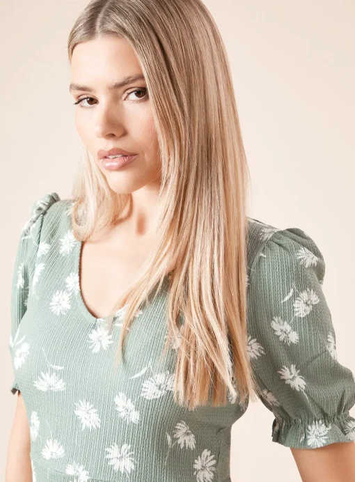 DOROTHY PERKINS Khaki Ditsy Print Short Sleeve Midi Dress 10