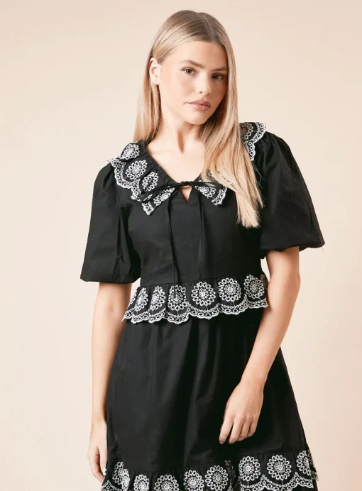 DOROTHY PERKINS Mono Embroidered Tiered Midi Dress 16