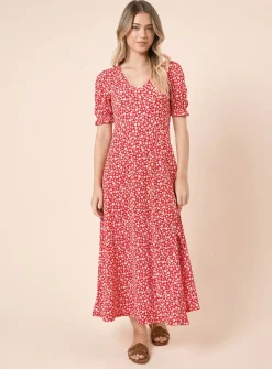 DOROTHY PERKINS Red Ditsy V Neck Short Sleeve Midi Dress 22